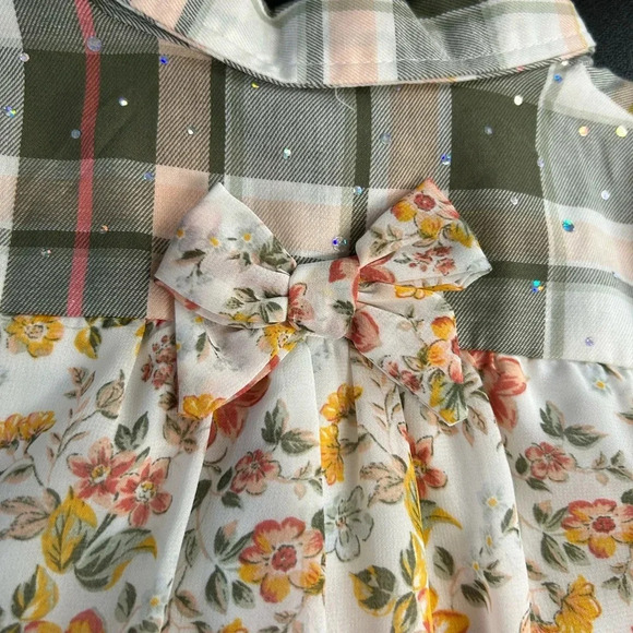 Little Lass Girl 24 Month 2 Piece Outfit Sparkle Lace Plaid Top Stretch Jeans - Picture 7 of 14